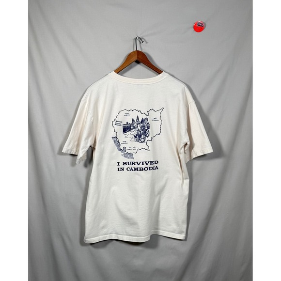Unbranded Other - Vintage I Survived In Cambodia Map Graphic T-Shirt Mens Large Cream Cotton